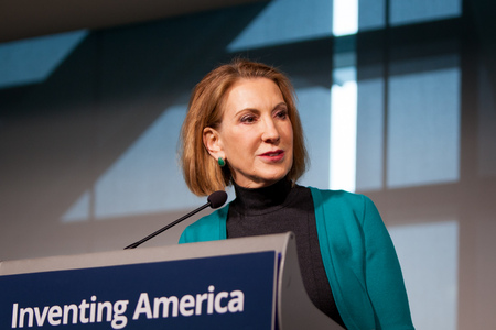 Carly Fiorina delivers a keynote speech